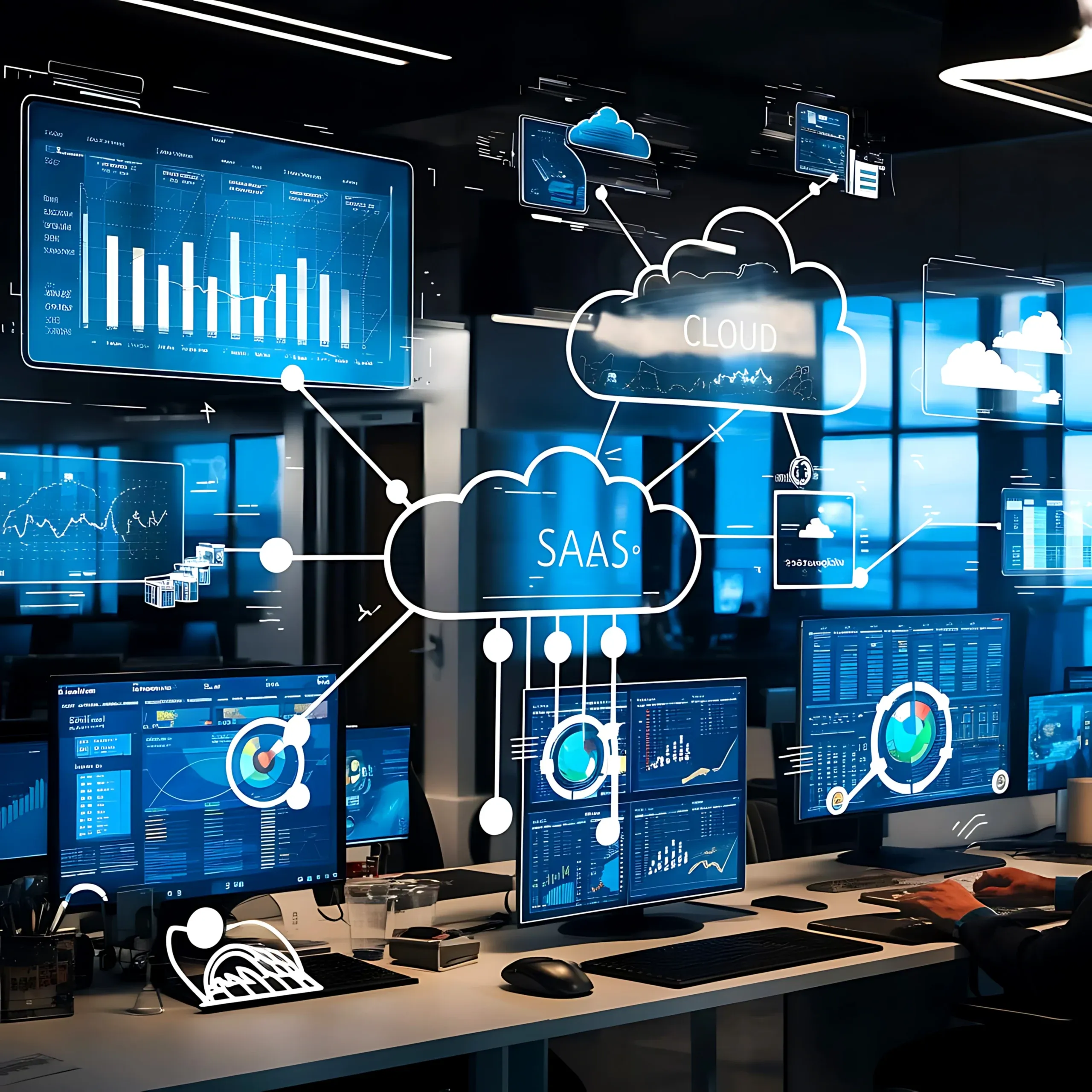 Control room with advanced data visualisation screens