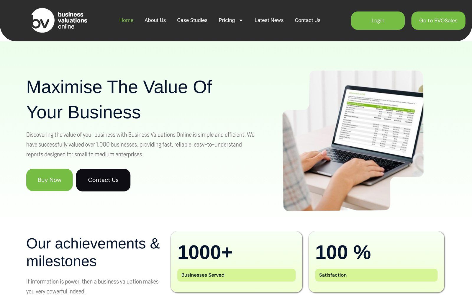 Business Valuations Online website